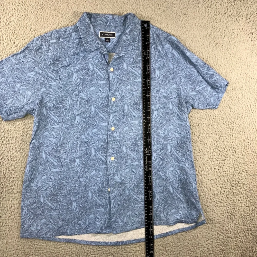 Hawaiian Shirt Men L Blue Tropical Leaf Print‎ S/S Camp Shirt